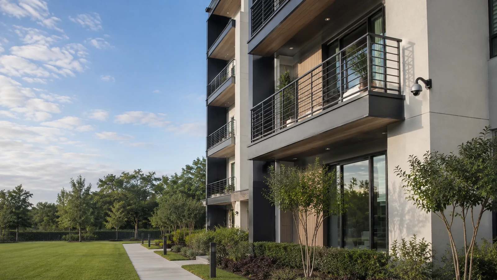 Modern multi-story apartment building with balconies